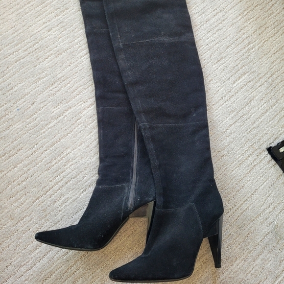 H&M HIGH HEELS OVER KNEE BOOTS REAL SUEDE LEATHER LIMITED EDITION - Picture 1 of 7
